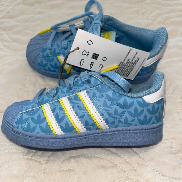 adidas Other - NWT Adidas Kids 2 tone Blue Superstar 1 Sneakers with Yellow Accents